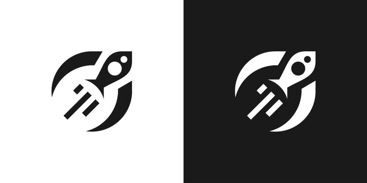 A creative combining Rocket and circle Logo Design Vector Silhouette icon