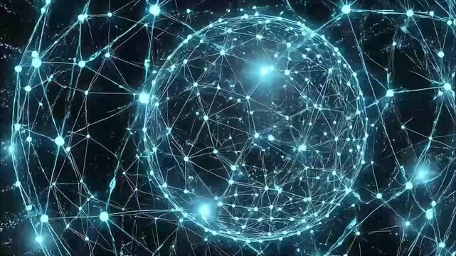 make image Network of light blue nodes interconnected to form an internet constellation 4K Videos