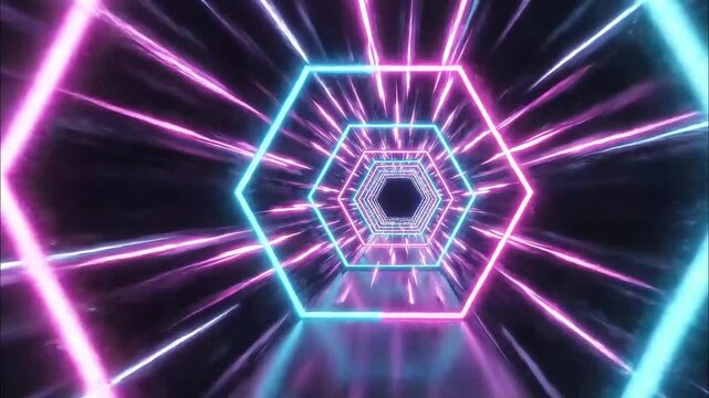 make image Endless neon hexagon tunnel moving in an infinite loop 4K Videos
