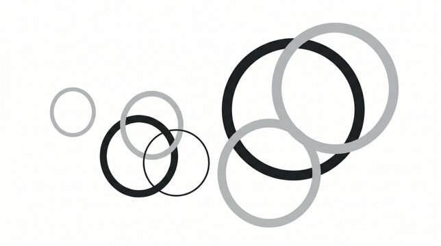 Geometric circle shapes, overlapping rings, black and gray vector icons, abstract design elements