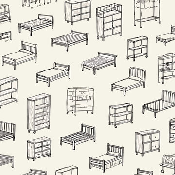 Various types of beds and furniture.