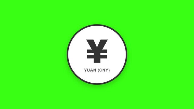 Yuan currency symbiol in white circle animation on green screen