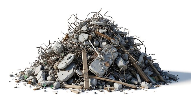 pile of scrap metal and rubble.
