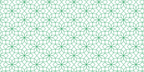 An abstract background with an elegant green Islamic floral pattern and a luxurious Arabic ornamental texture. A seamless geometric pattern. © Moh