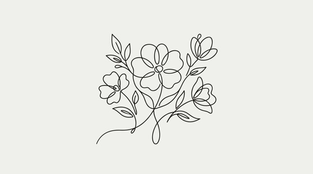 Minimalist continuous line art of a delicate floral bouquet.