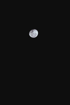 the full moon reflecting the sunlight is very clearly visible in the night sky