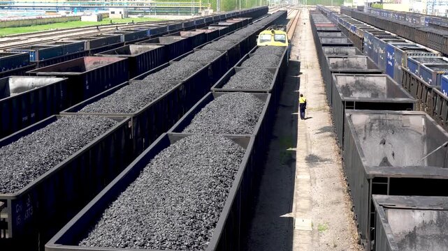coal transportation stations in China are filled with freight trains.