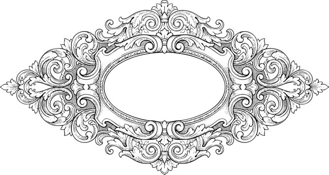 Ornate vintage baroque frame with floral scroll engraving