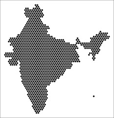 Obraz premium India hexagon map. Plain black and white dotted shape template. Country tiny hexagon cells. India flat honeycomb template. Vector Illustration.