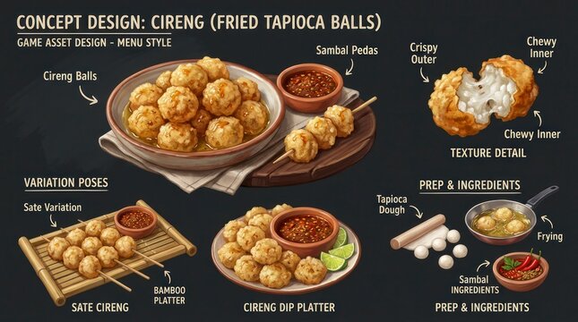 Delicious Indonesian Street Food - Cireng Fried Tapioca Balls with Spicy Sambal Sauce.