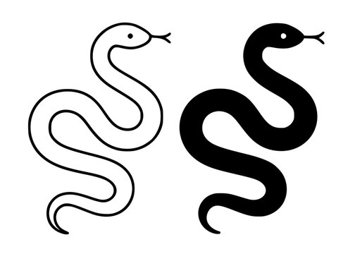 Minimalist snake illustration, outline and silhouette icon
