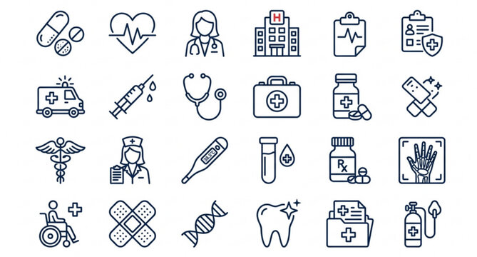 Set of 80 healthcare and medical outline icons linear vector collection
