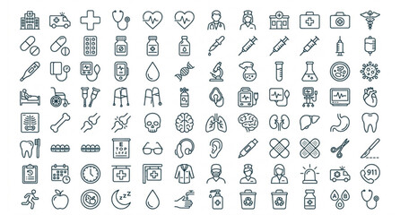 Editable stroke medical icon set healthcare vector collection © Md
