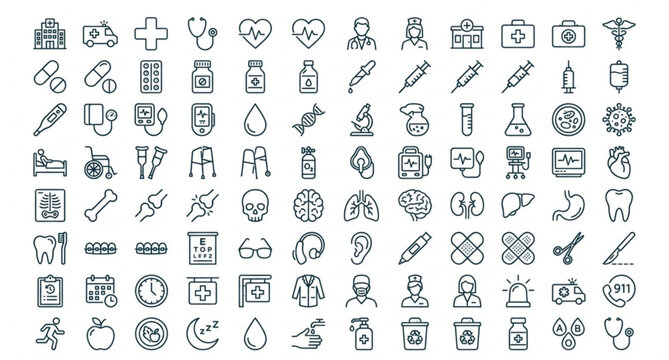 Editable stroke medical icon set healthcare vector collection
