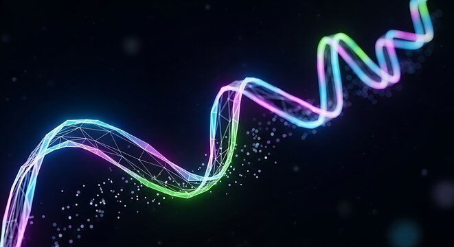 Neon colorful glowing wave line.
