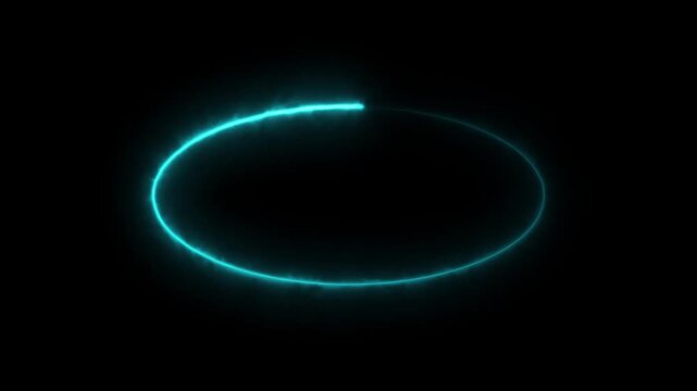 Turquoise glowing oval shape animates on black background motion graphics.
