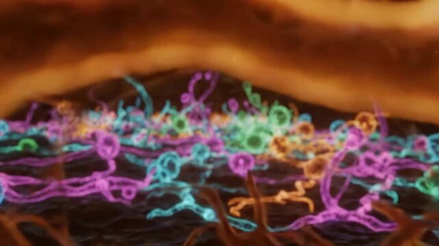 Abstract Colorful Microscopic Cells, Viruses, Bacteria, Microorganisms, Science