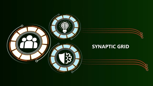 Synaptic grid digital infographic: teamwork, innovation, and cybersecurity technology concept