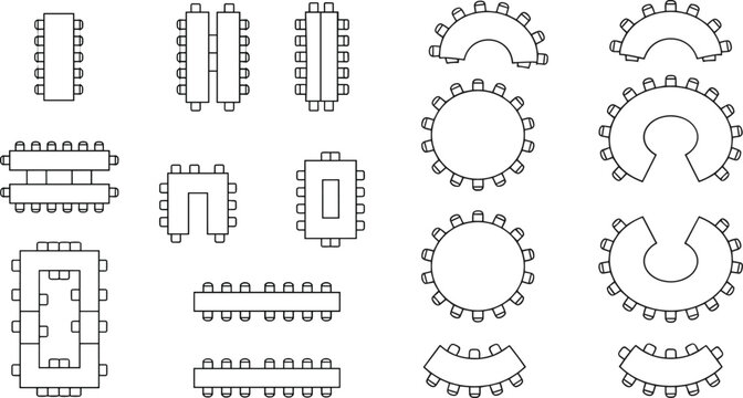 Set of geometric modular component line diagrams, mechanical connectors, circular and rectangular esign symbols