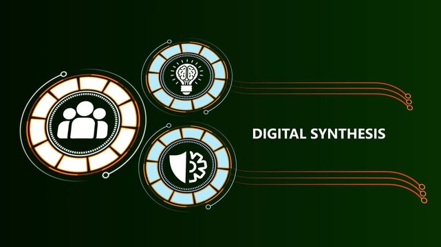 Digital synthesis concept: business innovation and team strategy infographic