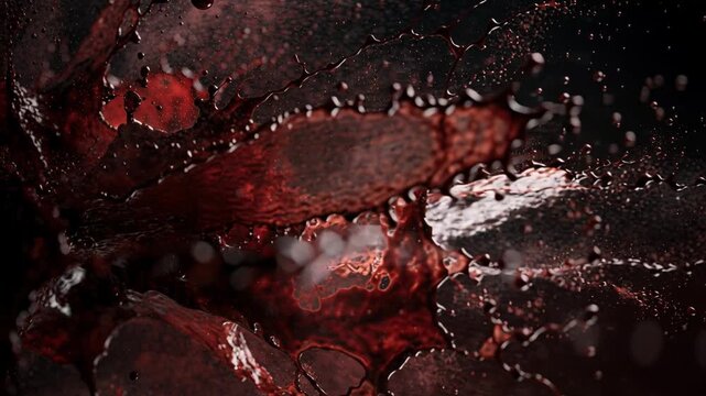Abstract Blood Splatter Pattern Red Liquid Splash Dark Background Fluid Motion Dramatic Texture Macro Detail Chaos Dynamic Movement