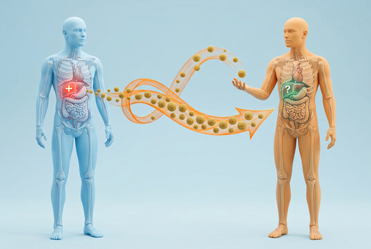 Medical Illustration of Hepatitis B Virus Transmission Between Humans