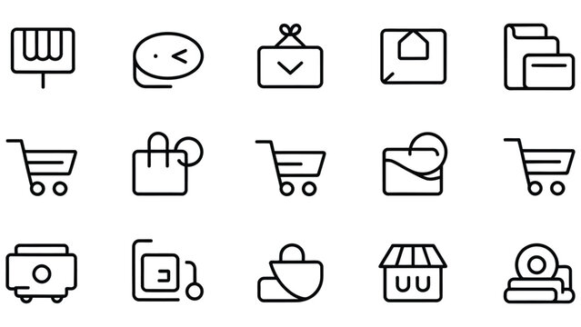 Collection of modern black line icons for business and ecommerce on white background