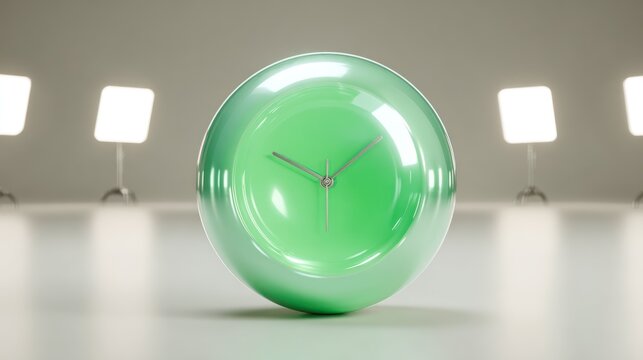 Green spherical clock abstract time concept and modern design elements