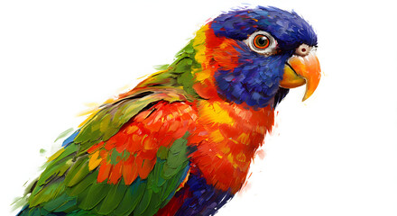 Obraz premium Vivid Lorikeet Portrait: Brushstrokes of Blue, Green, and Red Against a Clean White Backdrop