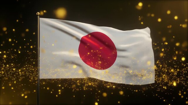 金色の光が舞う荘厳な日本国旗