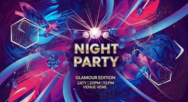 Night party glamour edition event invitation with geometric elements