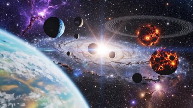 Cosmic scene with planets and stars perfect for UI/UX design and motion graphics