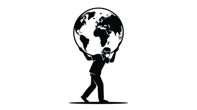 Medical professional wearing a face mask carrying the entire world on their strong back shoulders
