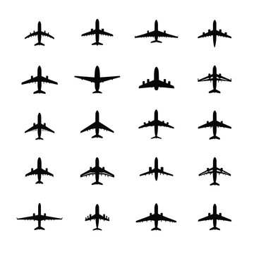 Airplane Silhouettes in Various Positions.
