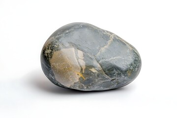 Obraz premium Smooth polished gray stone with beige streaks and subtle textures on a white background