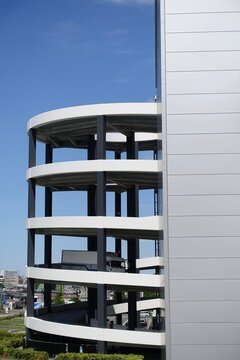 A spiral ramp in a huge warehouse