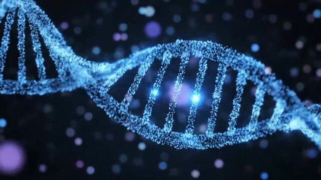 Blue DNA double helix structure symbolizing the intersection of biology and technology