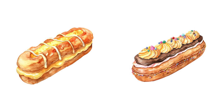 eclair watercolor vector illustration