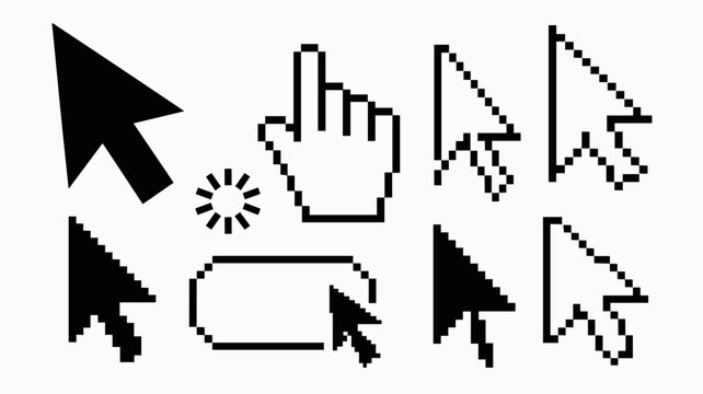 Click cursor set icon, arrow and hand pointer, computer cursor mouse