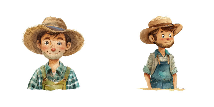 farmer watercolor vector illustration