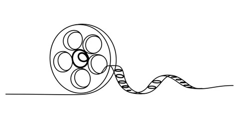Continuous line drawing of a retro film reel isolated on white background, Vector © Nikhil Ray