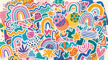 Naklejka premium Vibrant hand drawn rainbow doodle art pattern background.
