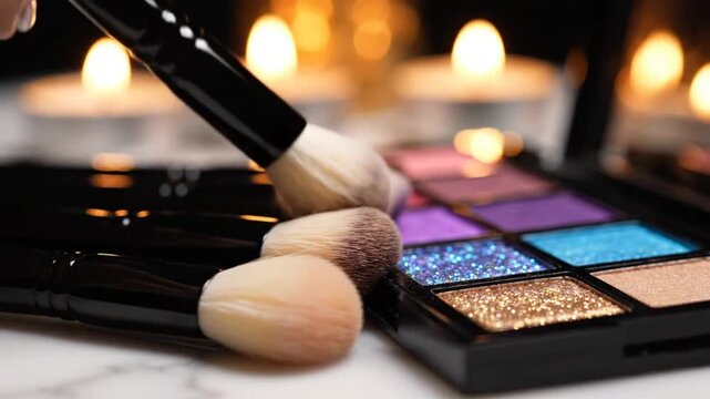 Cosmetic makeup palette and brushes emphasizing modern aesthetics and minimalist design