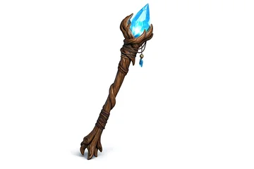 Fototapete Mädchenzimmer Enchanted Magic Staff with Glowing Blue Crystal on White Background  © AntariCode
