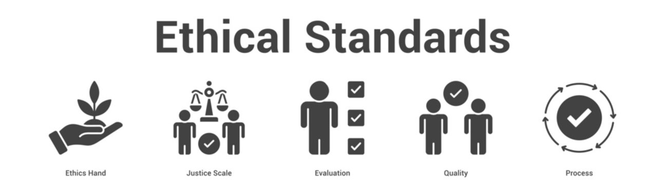 Ethical Standards web banner icon set vector illustration concept for business with icon of Ethics Hand, Justice Scale, Evaluati.