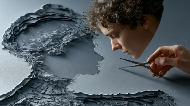 Contemplative Portrait of Artist Revealing Self-Reflection on Textured Surface