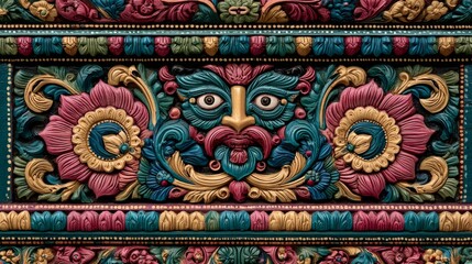 Obraz premium Intricate Textile Border Pattern Design with Peacock and Floral Motifs