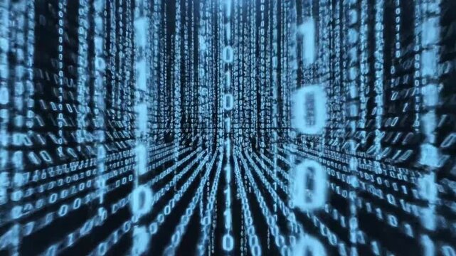 Digital binary code stream highlighting artificial intelligence and digital evolution