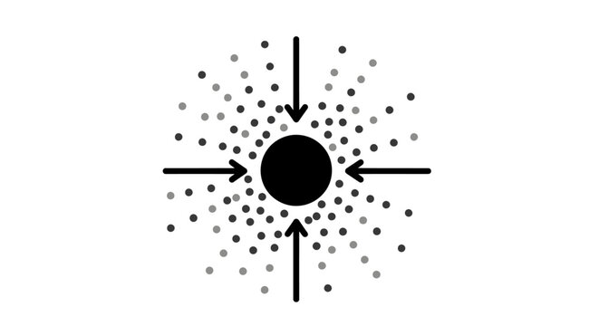Abstract concept of gravitational pull or central focus with arrows and dots