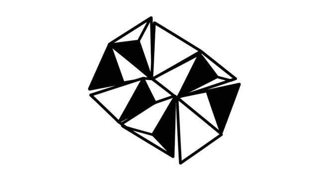 Abstract geometric shape, origami inspired, black and white triangular pattern